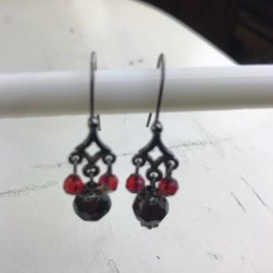Garnet Crystal Dangle Earrings - Gun Metal